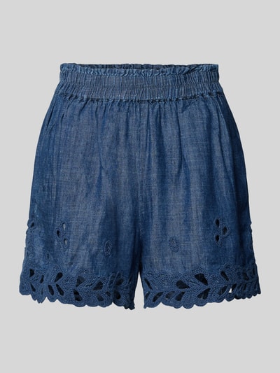 Produktfoto, Shorts aus Lyocell-Leinen-Mix Modell 'BRENDA FANCY' von 0039 Italy in Dunkelblau mit Lochstickerei, elastischer Bund, reguläre Passform.