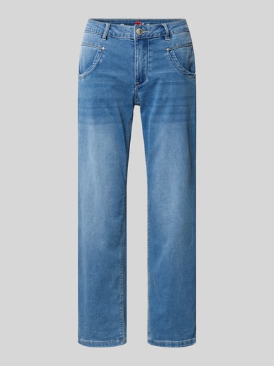 Produktfoto, Straight Fit Jeans in 7/8-Länge Modell 'Ana' von Buena Vista, mieszanka bawełny z dodatkiem streczu, długość 7/8, szerokość w rozmiarze S: 39 cm, długość wewnętrzna nogawki w rozmiarze S: 69 cm, jasnoniebieski denim, proste nogawki, widoczna tekstura materiału
