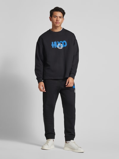 Hugo Blue Sweatshirt met labelprint, model 'Nimaylong' Zwart - 1