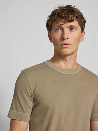 Drykorn T-Shirt mit geripptem Rundhalsausschnitt Modell 'RAPHAEL' Sand 3