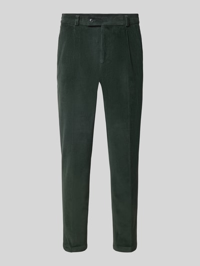 Produktfoto, ciemnozielone spodnie Slim Fit z mieszanki bawełny w imitacji sztruksu Zuitable Model 'Cliffer', wpuszczane kieszenie, kieszenie z tyłu, zapięcie na guzik i zamek błyskawiczny, Szerokość w rozmiarze 50: 37 cm, Długość wewnętrzna nogawki w rozmiarze 50: 76 cm