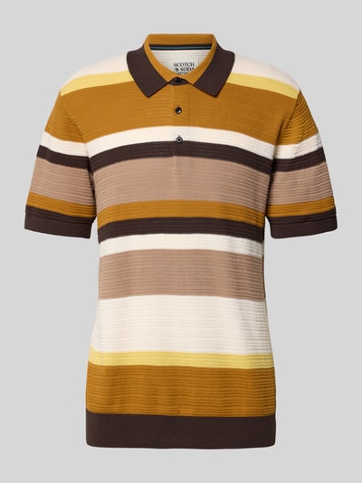 Produktfoto, Regular Fit Poloshirt mit Knopfleiste von Scotch & Soda für Herren aus Reine Baumwolle mit Strukturmuster im Allover-Look, Rückenlänge 71 cm bei Größe M, gestreift in Braun-, Beige- und Cremetönen.