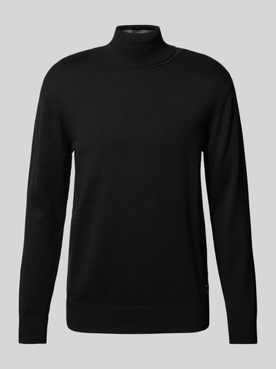 Tom Tailor Denim Regular Fit Rollkragenpullover aus reiner Baumwolle mit strukturiertem Kontraststreifen-Detail BLACK 2