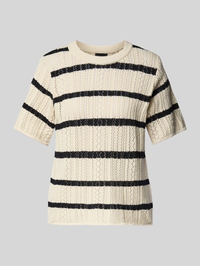 Pieces Regular Fit Strick-T-Shirt aus reiner Baumwolle Beige 2