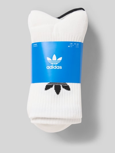Produktfoto, Socken mit Logo im 6er-Pack von adidas Originals aus weißem Baumwoll-Mix mit Stretch-Anteil und schwarzem Logo-Muster.