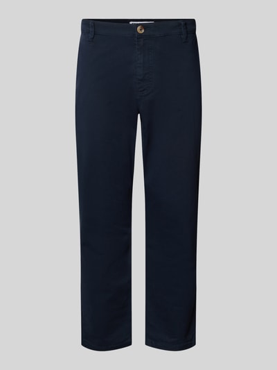 Produktfoto, Straight Fit Hose aus Baumwoll-Mix von REVIEW in Dunkelblau mit Eingrifftaschen, Gesäßtaschen, elastischem Material und Knopf- sowie Reißverschluss, Herren Hose, Bundweite 42 cm, Innenbeinlänge 69 cm