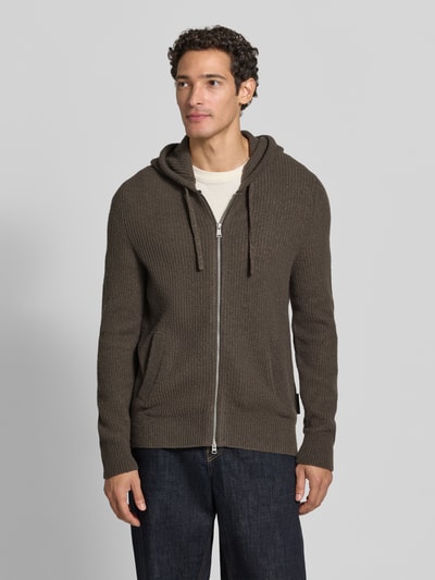 Marc O'Polo Regular Fit Strickjacke aus Schurwoll-Mix mit Baumwoll-Anteil Dunkelbraun 4