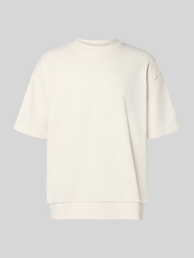 Produktfoto, Oversized T-Shirt mit Rundhalsausschnitt von Lindbergh aus Baumwoll-Mix in Creme mit Label-Detail und Rückenlänge 70 cm in Größe M.