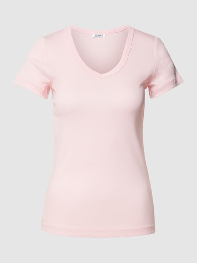 Esprit T-shirt met afgeronde V-hals Roze - 2