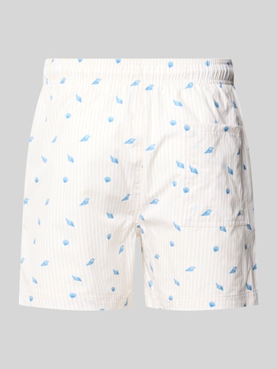 Produktfoto, Badehose im Allover-Look Modell 'MAUI BREEZE' von Jack & Jones, weiß mit hellblauen Mustern, elastischer Bund, Kordelzug, Regular Fit