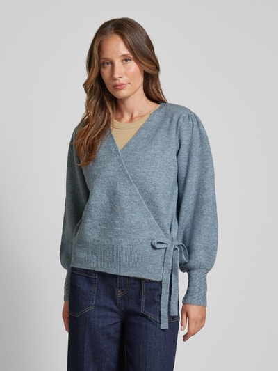 ICHI Gebreide pullover met strikdetail, model 'HOLENE' Rookblauw - 4