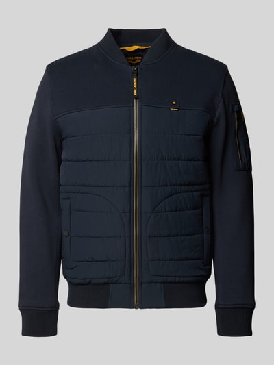 Produktfoto, Sweatjacke mit Steppnähten und Stehkragen von PME Legend aus Baumwoll-Mix in Dunkelblau mit Reißverschluss und Eingrifftaschen