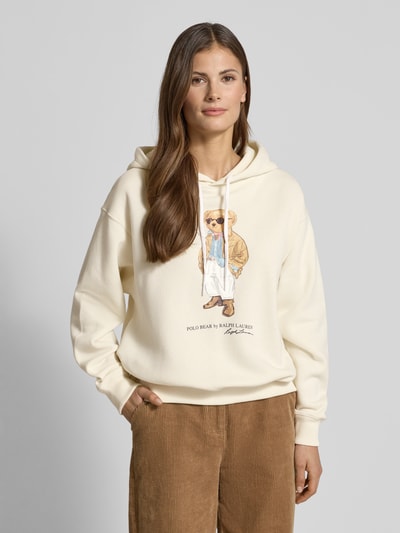 Polo Ralph Lauren Bluza z kapturem Oversized z Nadruk Polo Bear Écru 4