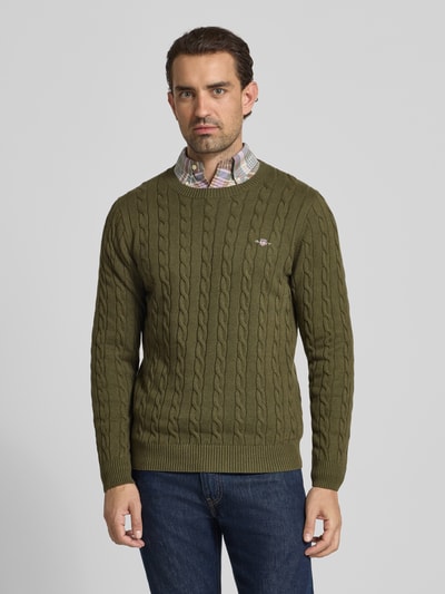 Gant Gebreide pullover met ribboorden Kaki - 4