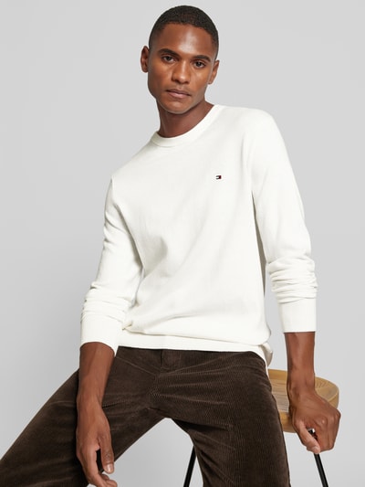 CK Calvin Klein Gebreide pullover met logostitching, model 'PIMA' Offwhite - 3