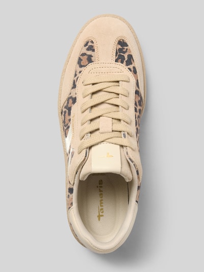 Produktfoto, Sneaker aus echtem Leder von Tamaris für Damen in Beige mit Leopardenmuster, braunen und schwarzen Akzenten, glatte Textur