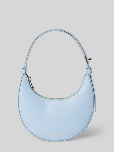 Produktfoto, Handtasche aus Leder mit Label-Detail Modell 'DELIZIA MINI' von FURLA in Hellblau, Hauptfach mit Reißverschluss, Tragehenkel, Maße 18x20x3 cm, Schulterriemen 35 cm