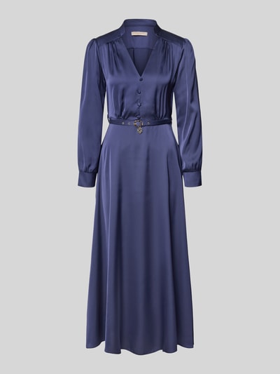 Rinascimento Abendkleid aus Satin mit V-Ausschnitt und Gürtel Blau 2