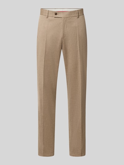 Produktfoto, Anzughose mit Woll-Anteil mit Bügelfalte Modell 'Cole' von CG – CLUB of GENTS in Beige, gerade Passform, klare Bügelfalte, feine Textur, klassische Eingriff- und Gesäßtaschen, Material-Mix, geeignet als Herren Anzughose.