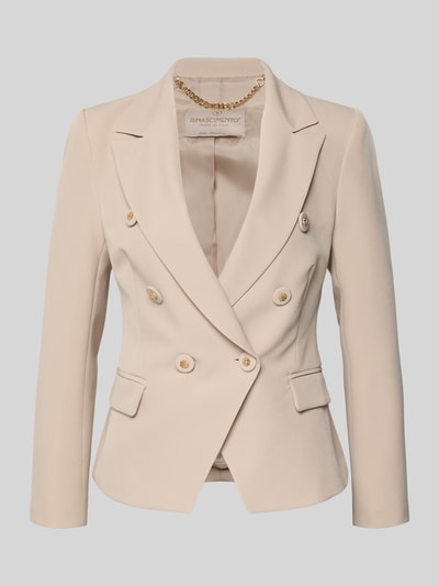 Produktfoto, Blazer mit Pattentaschen Modell 'REWI' von Rinascimento in hellem Beige, taillierter Schnitt, Reverskragen, Doppelknopf, Material-Mix mit Stretch-Anteil, glatte Oberfläche