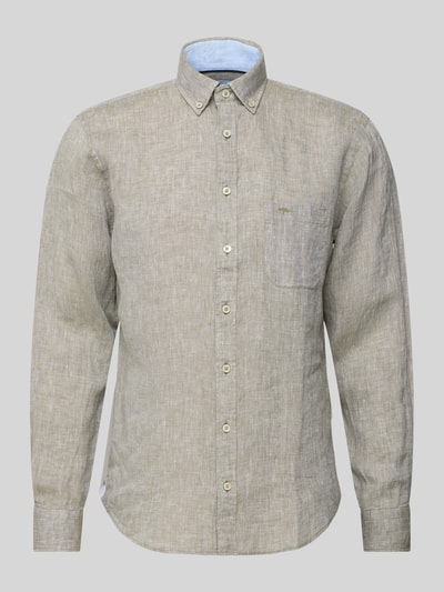 Fynch-Hatton Regular fit linnen overhemd met button-downkraag Olijfgroen - 2