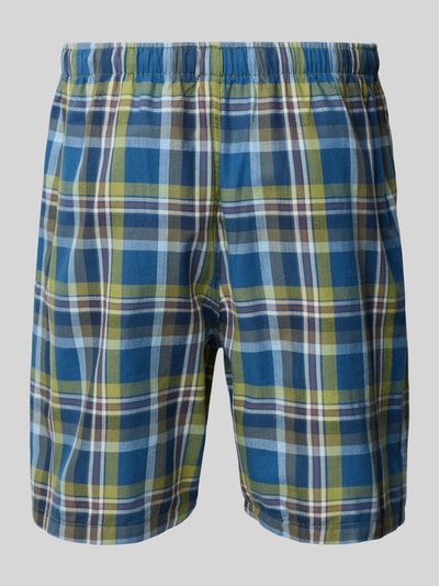 Produktfoto, Straight Fit Bermuda mit elastischem Bund von Schiesser, kariert in Blau, Grün und Weiß, Reine Baumwolle, Tunnelzug, Herren Bermuda