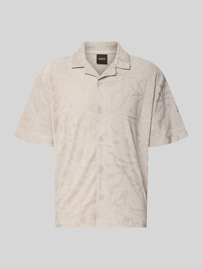 Produktfoto, Regular Fit Freizeithemd aus Baumwoll-Mix Modell 'WE_FLOWER' von BOSS Orange, Optik: Unifarben, Strukturiert, Strukturmuster, Vario-Kragen, durchgehende Knopfleiste, Label-Stitching, Kurzarm, Materialverarbeitung: Frottee