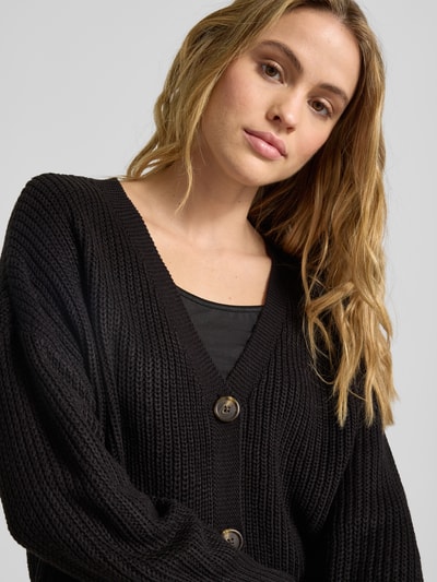 Vero Moda Loose fit gebreid jack met sierknopen, model 'LEA' Zwart - 3