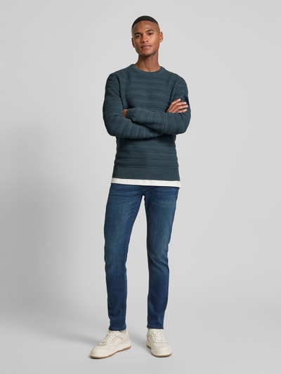 Tom Tailor Regular Fit Strickpullover aus reiner Baumwolle mit Strickmuster Rauchblau 1