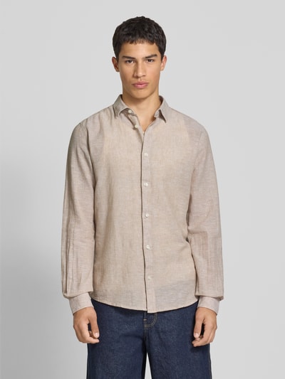 Only & Sons Slim Fit Freizeithemd aus Leinen-Baumwoll-Mix Modell 'CAIDEN' Beige 4