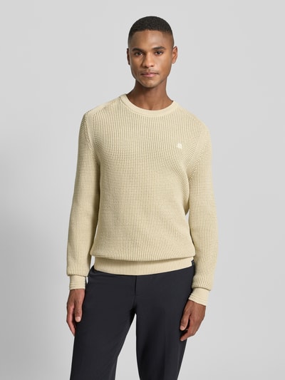 Lerros Sweter o kroju regular fit z imitacji dzianiny Beżowy melanż 4