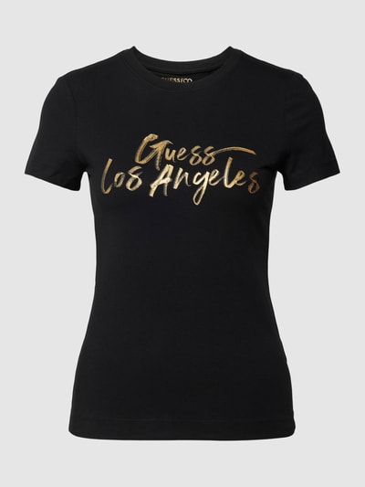 Guess T-shirt z nadrukiem z logo model ‘GOLD’ Czarny 2