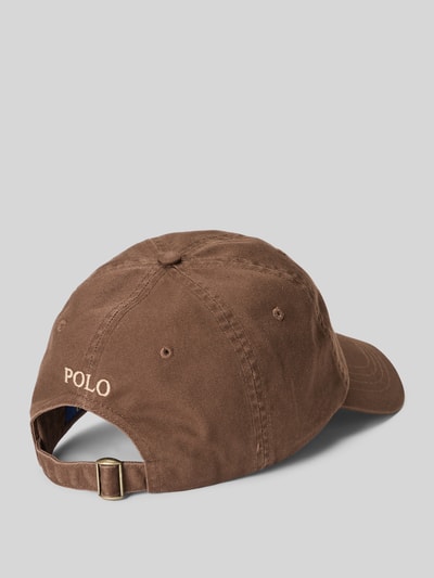 Productfoto, Basecap uit pure katoen van Polo Ralph Lauren, effen bruin, logo detail, luchtgaatjes, verstevigde klep, verstelbare band, geweven materiaal