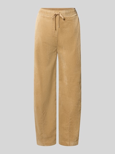 Produktfoto, beige Barrel Jeans mit Tunnelzug Modell 'Misha barrel' von OPUS, samtige Textur, lockere Passform, Damen Barrel Jeans
