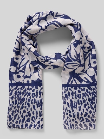 Produktfoto, Schal in rechteckiger Form von More & More, Damen Schal, florales und Animalprint-Muster in Blau und Weiß, fein strukturierte Oberfläche