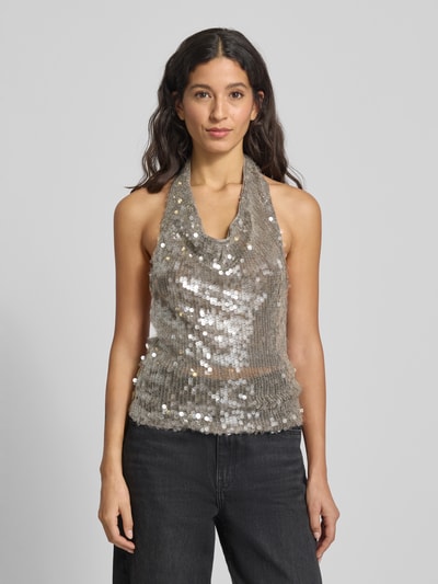 Mango Blusentop mit Neckholder Silber 4