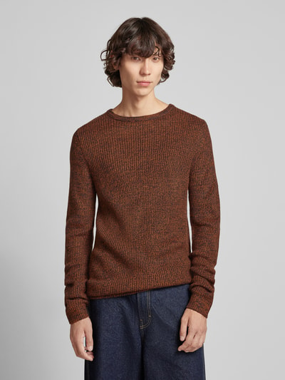 Jack & Jones Sweter z dzianiny z okrągłym dekoltem model ‘LEWIS’ Średniobrązowy melanż 4