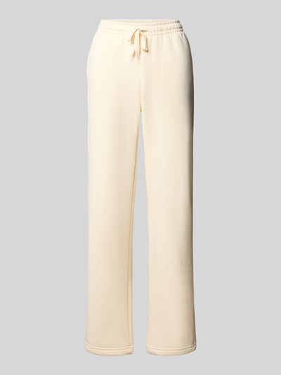 Produktfoto, Wide Fit Sweatpants aus Baumwoll-Mix Modell 'Iconic' von Gina Tricot in Creme mit elastischem Bund, dezente Struktur.