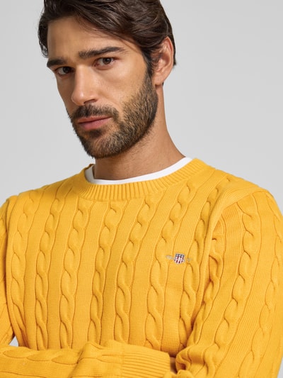 Gant Strickpullover mit gerippten Abschlüssen GELB 3