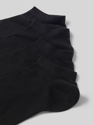 Produktfoto, Sneaker-Socken aus Baumwoll-Mix im 4er-Pack von BOSS in Schwarz, unifarben, elastischer Bund, Label-Schriftzug, Stretch-Material