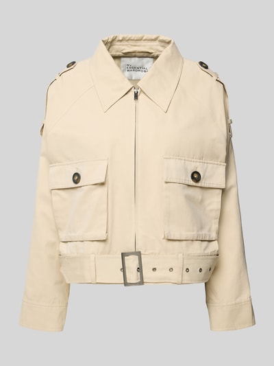 Produktfoto, Jacke mit Pattentaschen und Gürtel Modell 'Lyon' von My Essential Wardrobe aus beigefarbenem Baumwoll-Mix, Regular-Fit, Umlegekragen, Reißverschluss, strukturierte Oberfläche