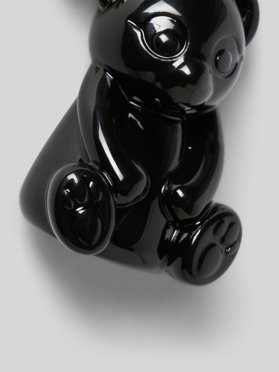 Produktfoto, glänzender schwarzer Schlüsselanhänger mit Bär-Applikation Modell 'HASHTAG BEAR' von FURLA, Damen Schlüsselanhänger, glatte Oberfläche, Schlüsselring