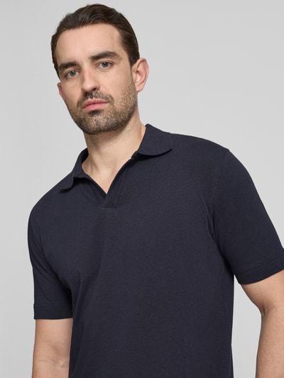 Marc O'Polo regular fit poloshirt van mix van katoen en linnen Marineblauw - 3