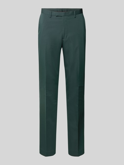 Produktfoto, Regular Fit Stoffhose aus Satin von MCNEAL in Dunkelgrün mit Bügelfalten, Gesäßtaschen, Eingrifftaschen und Haken- sowie Reißverschluss.