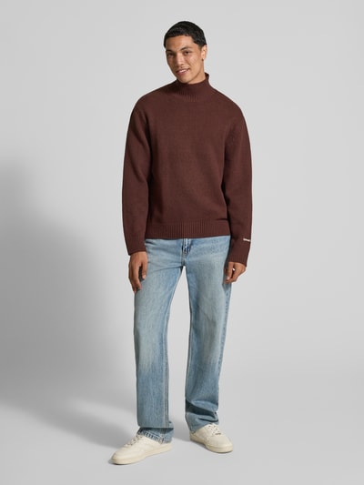 Jack & Jones Gebreide pullover met ribboorden, model 'NORREBRO'' Middenbruin - 1