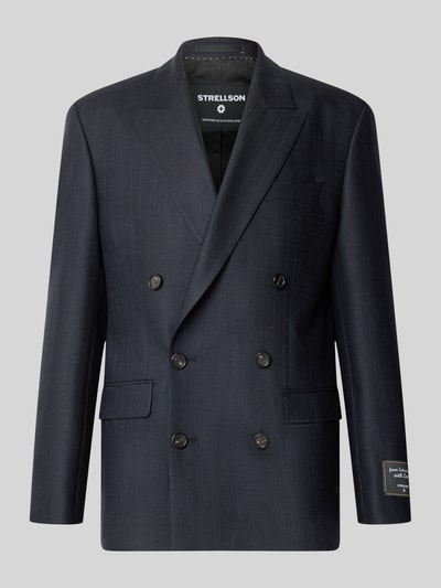 Produktfoto, dunkelblaues Regular Fit Sakko aus reiner Baumwolle von Strellson, glatte Textur, sechs schwarze Knöpfe, Herren Sakko