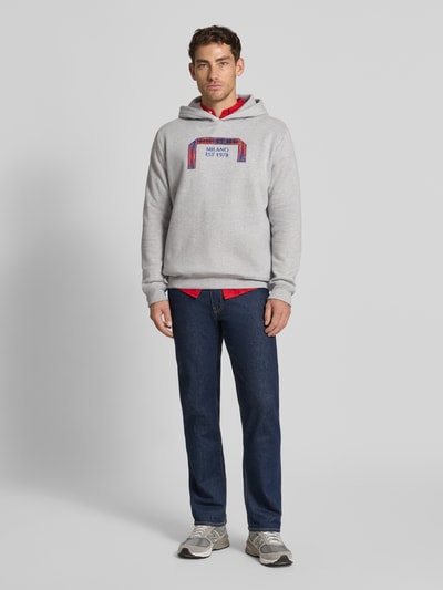 CARLO COLUCCI Bluza o kroju regular fit z kapturem i haftem Jasnoszary melanż 1