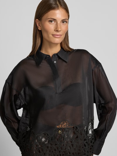 Cph Muse Langarmbluse aus Lyocell-Mix mit Spitzensaum Modell 'DOLLY' Black 3