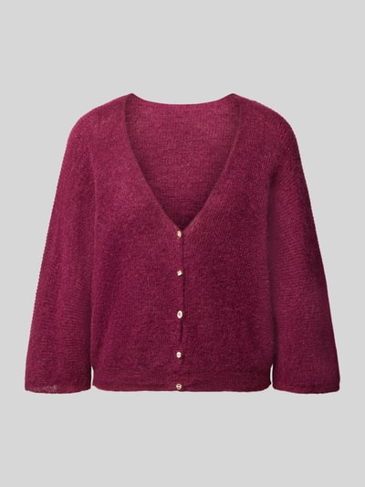 Produktfoto, Relaxed Fit Cardigan mit Mohair-Alpaka-Anteil Modell 'Isaac' von ba&sh in Strick-Optik, bordeauxrot, sichtbare Knopfleiste