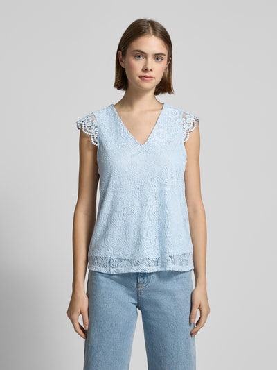 Pieces Regular Fit Top mit Spitzenbesatz Modell 'COLLINE' Hellblau 4